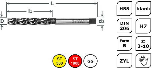 SPPW Handreibahle HSS DIN206 B L: 133x66 Ø9,6 H7, 1131500960