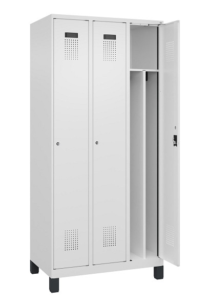 C+P Spind Evolo PLUS, mit Füßen, 3 Abteile, 1950x900x500mm, 9016/9016, Verschluss Zylinderschloss, 049010-30F S10047