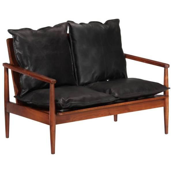 vidaXL 2-Sitzer-Sofa Schwarz Echtleder und Massivholz Akazie, 340924