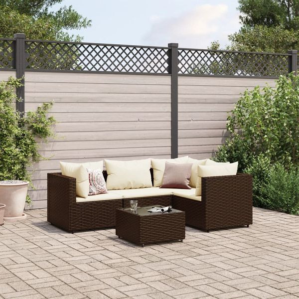 vidaXL 5-teilig Garten-Lounge-Set mit Kissen Braun Poly Rattan, 3308081