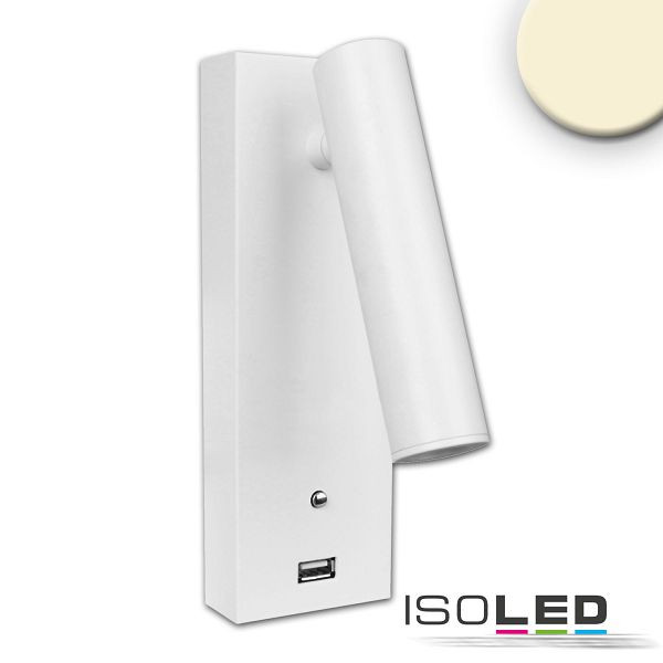 ISOLED LED Leseleuchte, 3W, weiß, mit USB A Ladebuchse, warmweiß, 3 Stufen dimmbar, 115639