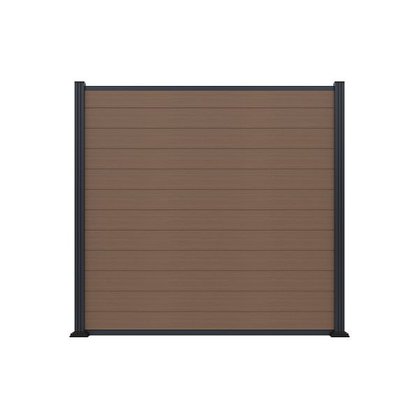 T&J MAX WPC-Steckzaunset, 175 x 168 cm, coextrudiert, Farbe TEAK, Abschlussleiste und Clips separat in silber oder anthrazit, 44630