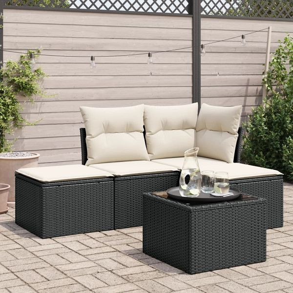 vidaXL 5-teilig Garten-Sofagarnitur mit Kissen Schwarz Poly Rattan, 3217486