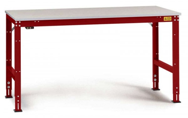 Manuflex ESD-Arbeitstisch UNIVERSAL Standard Grundtisch mit Melaminplatte, BxTxH = 1500 x 1200 x 763-873 mm, Rubinrot, LU4078.3003