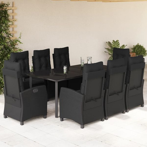 vidaXL 9-teilig Garten-Essgruppe mit Kissen Schwarz Poly Rattan, 3212760