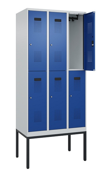 C+P Doppelstock-Spind Evolo PLUS, Gestell, 6 Fächer, 2120x900x500mm, 7035/5010, Zylinderschloss, 0493307-30 S10033