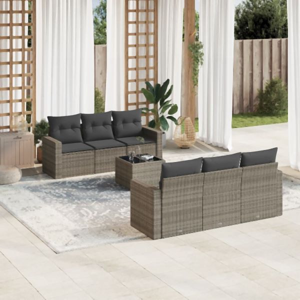 vidaXL 7-tlg. Garten-Sofagarnitur mit Kissen Grau Poly Rattan, 3251047