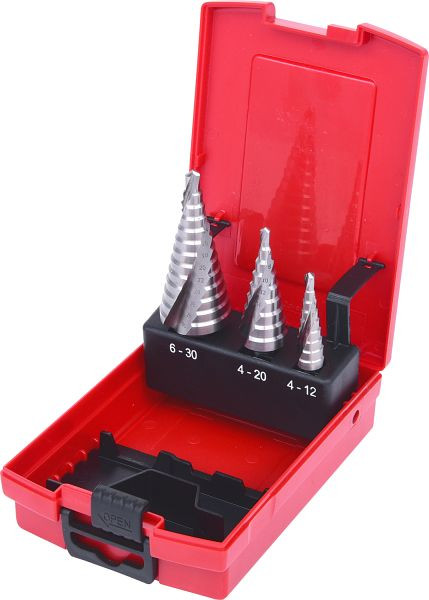 KS Tools HSS Co 5 Stufenbohrer-Satz, Kunststoffkassette 3-teilig, 330.2414