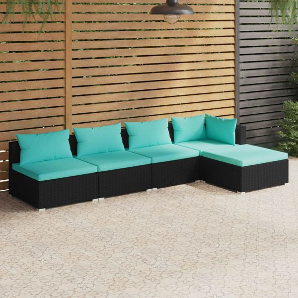 vidaXL 5-teilig Garten-Lounge-Set mit Kissen Poly Rattan Schwarz, 3101625