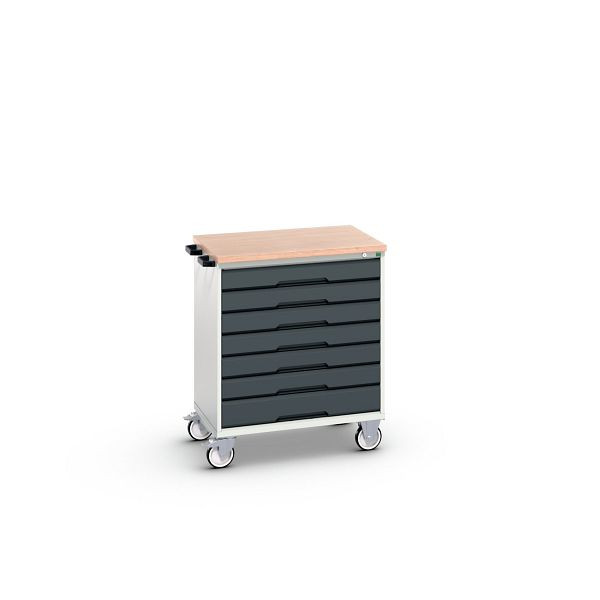 bott verso mobiler Schubladenschrank, mit 7 Schubladen und Multiplex Top, BxTxH: 800 x 600 x 980 mm, Lichtgrau / Anthrazitgrau, 16927007.19