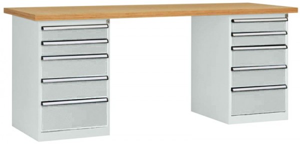 Manuflex Werkbanksystem COMBI, 2 Gehäuse Modell 2 mit Multiplexplatte, BxTxH = 2000 x 700 x 840 mm, Lichtgrau, WC5112.7035