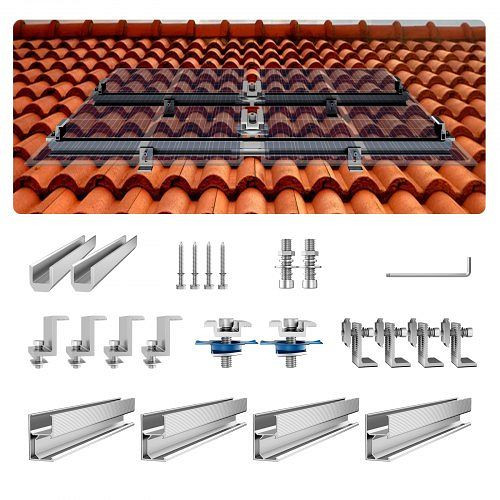 VEVOR Solarmodul Halterungen Kit, inkl. 4x 760 mm Schienen, 4x Endklemmen, 2x leichte Klemmen, für verschiedene Dachtypen, XWDXT40000002VOGMV0
