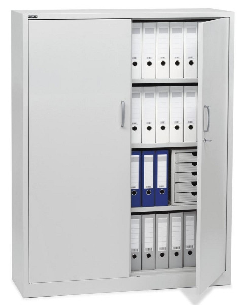 Deskin Flügeltürenschrank BASE L, Premium Stahl, Korpus lichtgrau, Türen lichtgrau, B 1200 x H 1560 x T 420 mm, 220950