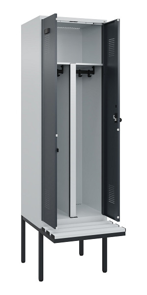 C+P PSA Doppel-Spind Evolo PLUS, Bank, 2 Abteile, 2120x600x815mm, 7035/7016, Drehriegel, Material Sitzfläche Kunststoff, 0490427-20P S10066