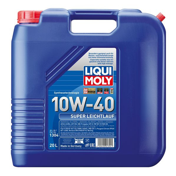 LIQUI MOLY Motoröl Super Leichtlauf 10W-40, Kanister Kunststoff, VE: 20 Liter, 1304