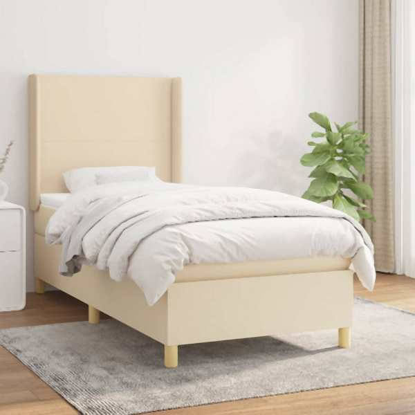 vidaXL Boxspringbett mit Matratze Creme 100x200 cm Stoff, 3131814