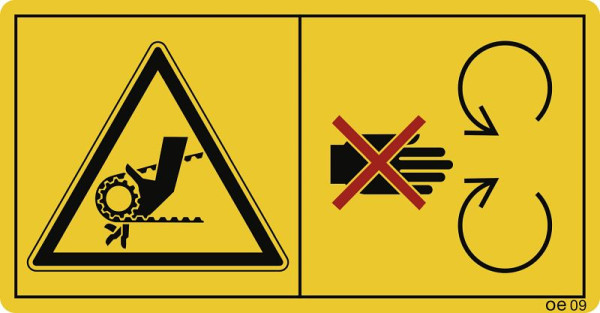 Moedel Schutzeinrichtung bei laufendem Motor...(Kette), Folie, 88x168 mm, VE: 2 Stück/Bogen, 69502