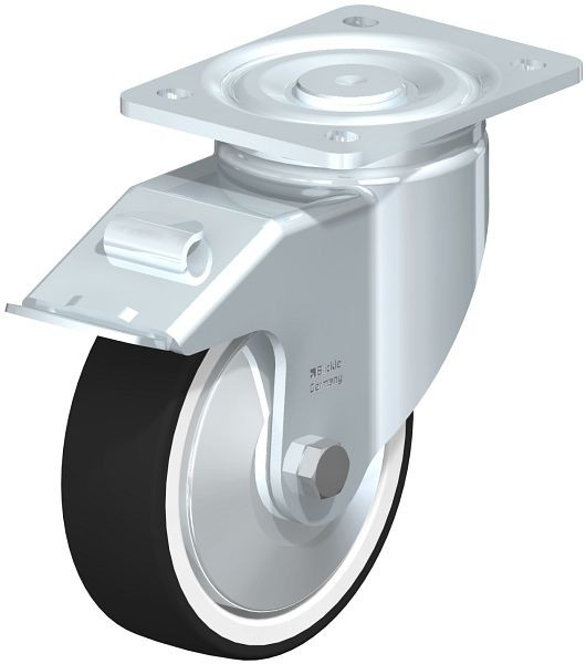 Blickle LH-POTH 150R-FI-FA Stahlblech-Lenkrolle, Schwerlast-Ausführung, mit Anschraubplatte & Feststeller, Thermoplastisches Polyurethan, Grau, 750110
