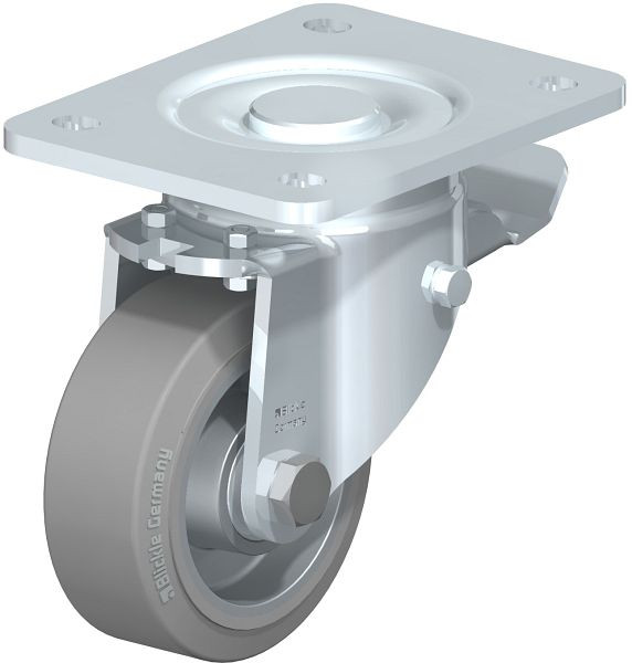 Blickle LH-ALEV 100K-3-ST-SG Stahlblech-Lenkrolle, Schwerlast-Ausführung, mit Anschraubplatte & Feststeller, Elastik-Vollgummi, Grau, 739850