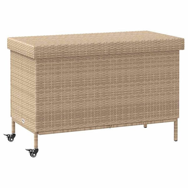 vidaXL Gartentruhe mit Rollen Beige 110x55x73 cm Poly Rattan, 4103829