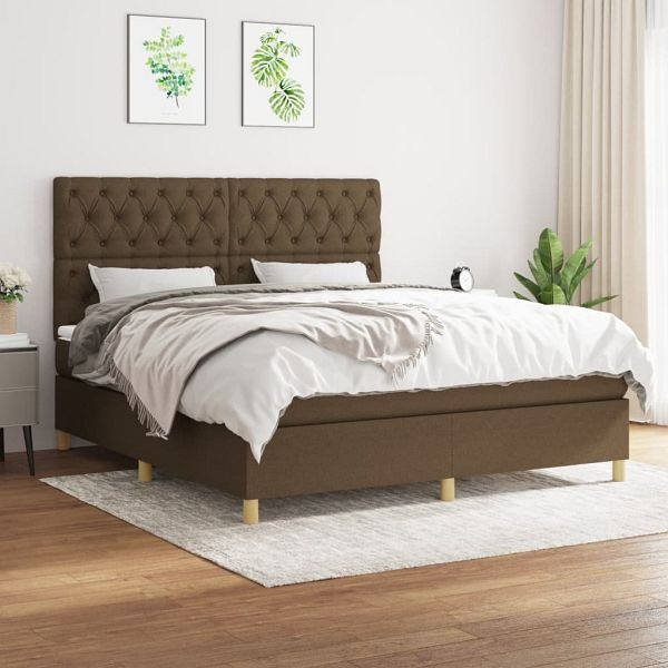 vidaXL Boxspringbett mit Matratze Dunkelbraun 160x200 cm Stoff, 3142588