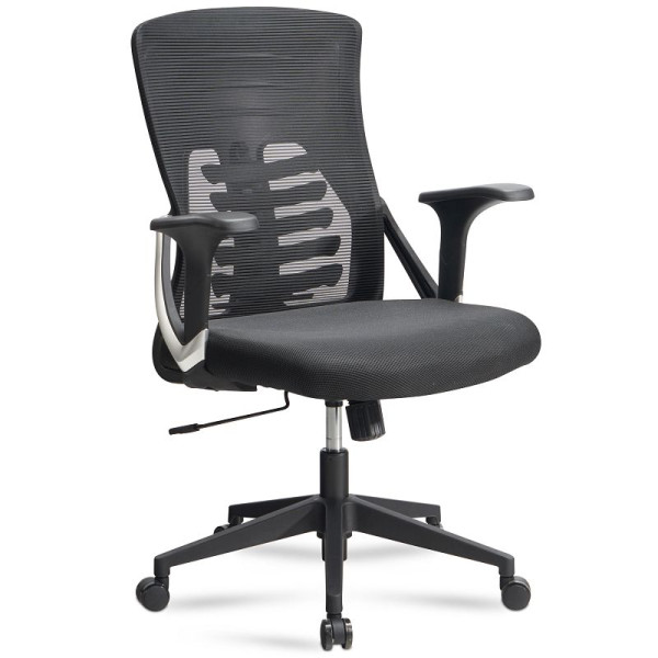 Amstyle Bürostuhl Schwarz Mesh-Bezug, bis 120 kg, höhenverstellbar mit Lendenwirbelstütze, ergonomisch mit Armlehnen & Wippfunktion, SPM1.445