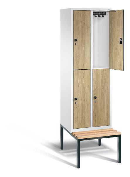 C+P Spind doppelstöckig Evolo, H2090xB610xT815mm, Farbe: Verkehrsweiß / Dekor Eiche Sereno, 48350-20 S10225