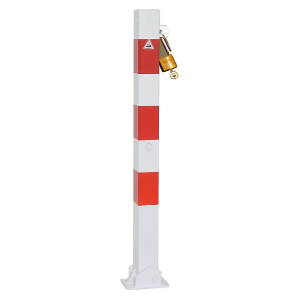 Schake Absperrpfosten Stahlrohr 70 x 70 mm umlegbar, für Vorhangschloss, für Dübel Befestigung mit Bodenplatte 100 x 150 mm, 470UVB