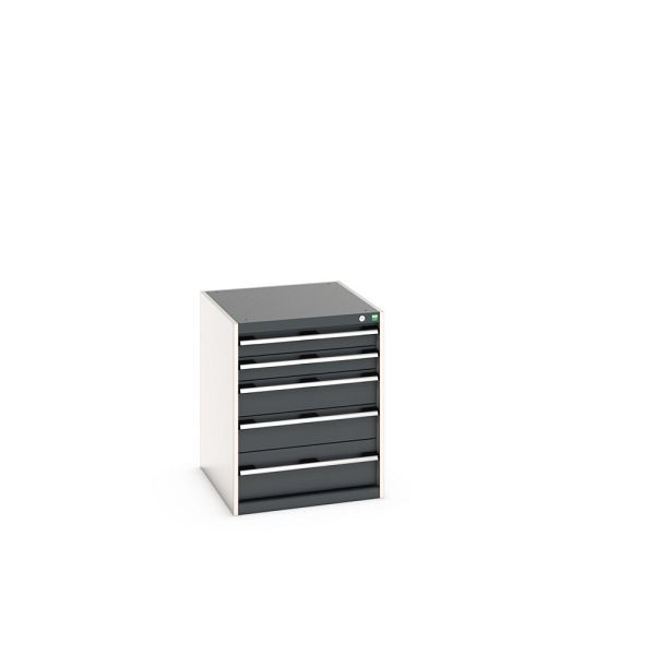 bott cubio Schubladenschrank bestückt, mit 5 Schubladen, BxTxH: 650x750x800mm, RAL 7035/7016, Anthrazitgrau, 40027015.19V
