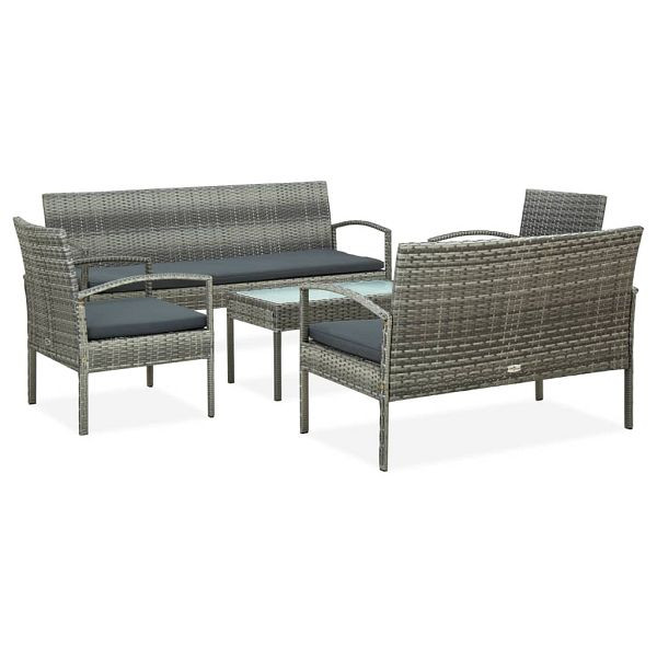 vidaXL 5-teilig Garten-Lounge-Set mit Auflagen Poly Rattan Grau, 45790