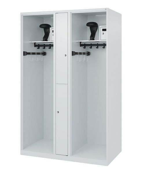 C+P Feuerwehrspind Evolo, Modell MAXI, 2 Abteile, H1850B1200T600 mm, Lichtgrau, Helmhalter, 0496315-020 S10003