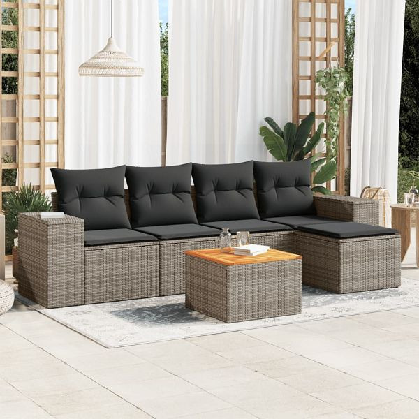 vidaXL 6-teilig Garten-Sofagarnitur mit Kissen Grau Poly Rattan, 3257754
