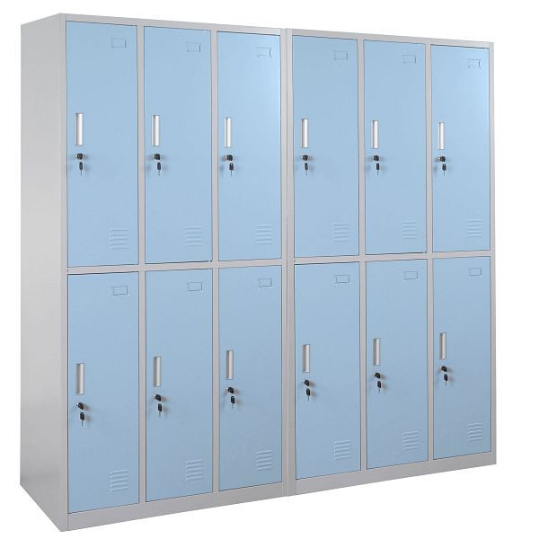 Mendler Schließfach Boston T829, Schließfachschrank Wertfachschrank Spind, Metall 12 Fächer, blau, 2x54029