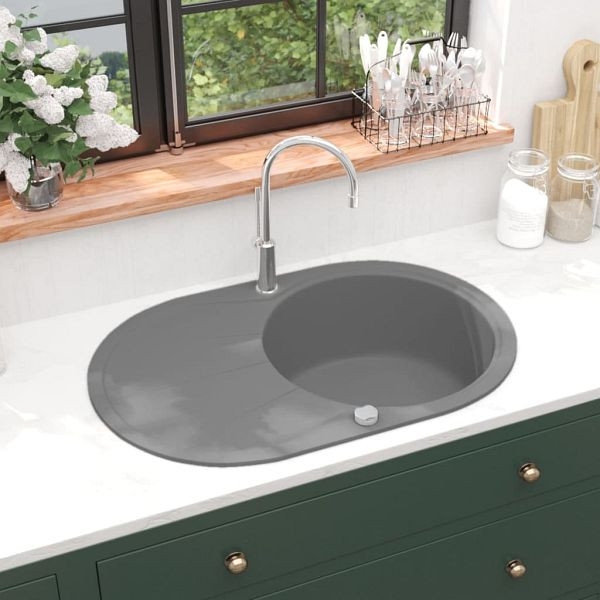 vidaXL Granitspüle Einzelbecken Oval Grau, 142959, 8718475601142