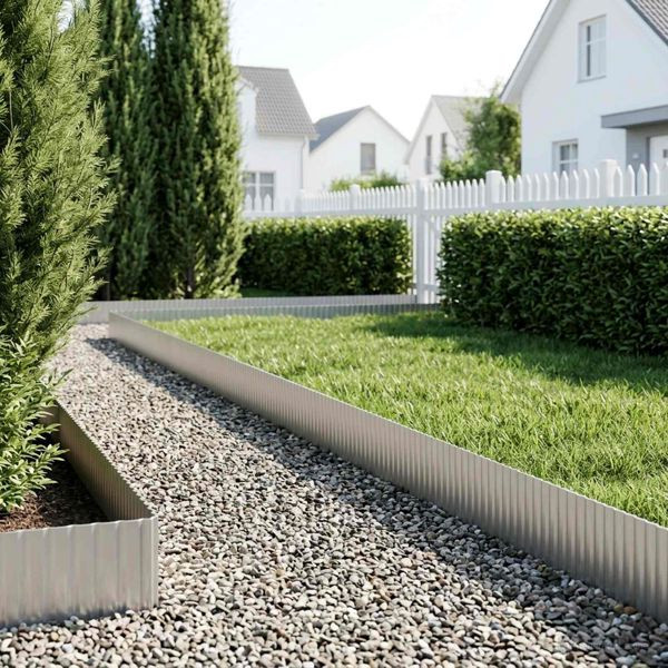 vidaXL Raseneinfassung 20 m x 25 cm Verzinkter Stahl Silber, 42030206