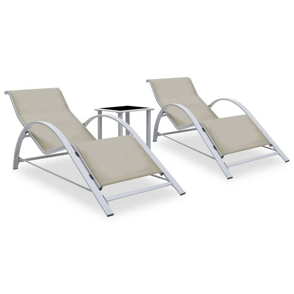 vidaXL Sonnenliegen 2 Stück mit Tisch Aluminium Cremeweiß, 310536