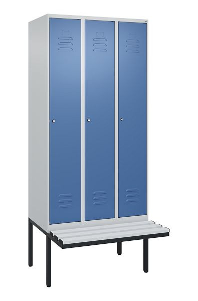 C+P Umkleidespind Classic PLUS, 3 Abteile, 2120x900x815mm, 7035/5023, Zylinderschlösser, je 2 Doppel-Haken, 0800407-30F S10020