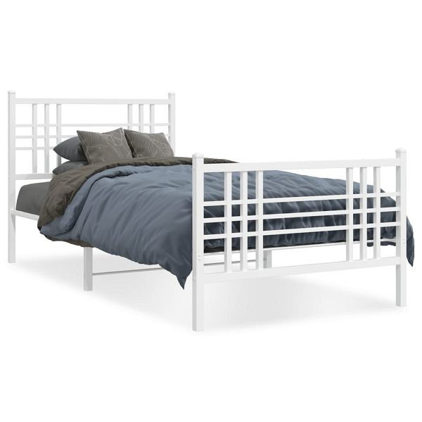 vidaXL Bettgestell mit Kopf- und Fußteil Metall Weiß 90x200 cm, 376384