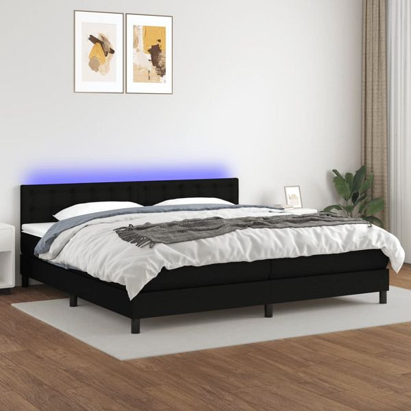 vidaXL Boxspringbett mit Matratze & LED Schwarz 200x200 cm Stoff, 3133503