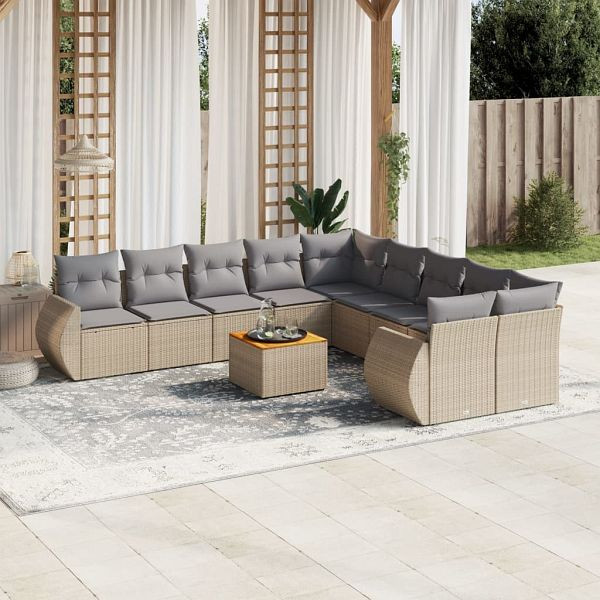 vidaXL 11-teilig Garten-Sofagarnitur mit Kissen Beige Poly Rattan, 3257529