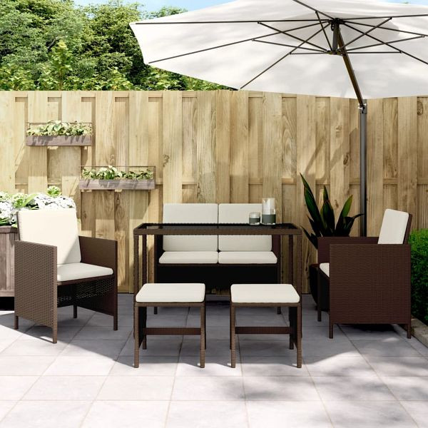 vidaXL 6-teilig Garten-Essgruppe mit Kissen Braun Poly Rattan, 363396