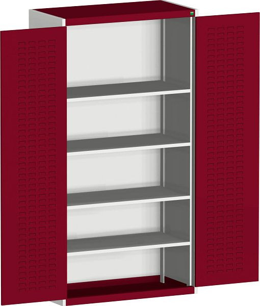 bott cubio Flügeltürschrank bestückt mit Schlitzprägung, 4 Fachböden BxTxH: 1050 x 525 x 2000 mm, RAL 7035/3004, 40013058.24V