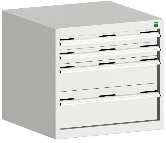 bott cubio Schubladenschrank bestückt mit 4 Schubladen BxTxH: 650 x 525 x 600 mm, RAL 7035, 40011040.16V