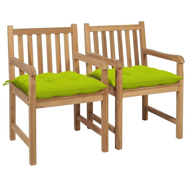 vidaXL Gartenstühle 2 Stück mit Hellgrünen Kissen Massivholz Teak, 3062756