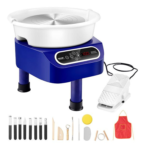 VEVOR Töpferscheibe Keramik Rad Maschine Pedal 450W 28cm Blau 3 Stützfüße, ZQLPJSJS11YCPCHVVV2