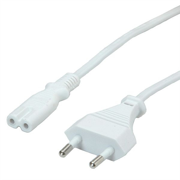 VALUE Netzkabel Euro-Flachstecker auf C7, 2-polig, weiß, 3 m, 19.99.2091