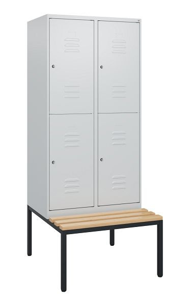 C+P Doppelstöckiger Spind Classic PLUS, 2 Abteile, 1950x800x815mm, 7035/7035, Zylinderschlösser, Buche-Sitzleisten, Sitzbank, 0803505-22 S10034