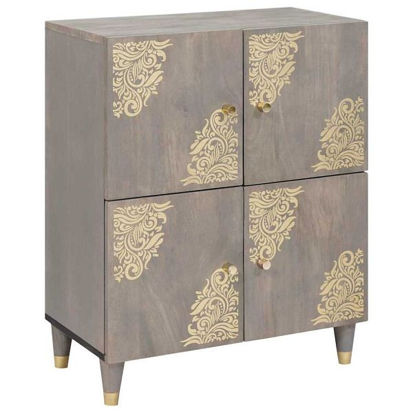 vidaXL Sideboard Grau und Gold 60 x 33 x 75 cm Massivholz Mango, 4018798