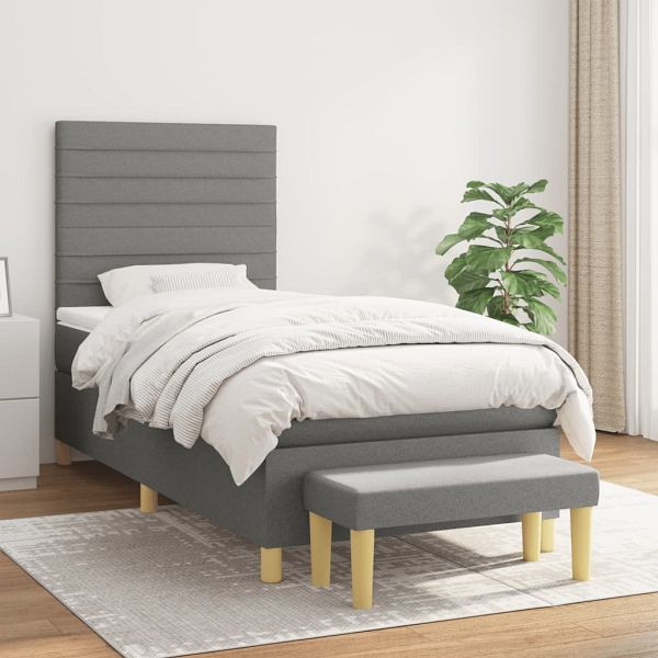 vidaXL Boxspringbett mit Matratze Dunkelgrau 80x200 cm Stoff, 3137190