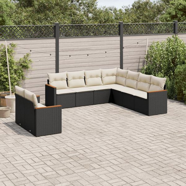 vidaXL 9-teilig Garten-Sofagarnitur mit Kissen Schwarz Poly Rattan, 3258500